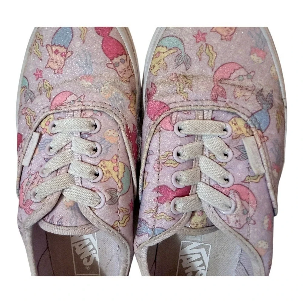 Retired Mermaid purmaids Cat Vans Sneakers Kids sz 2 Pink Glitter Low Top  Shoes